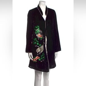 NEW RIXO London Black Embroidered White Tiger Velvet Wrap Dress dress Medium